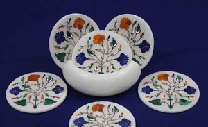 Marble coaster set handicraft inlay floral stone art design home decorative - Picture 1 of 4