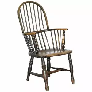 EARLY ORIGINAL WORN PAINT 19TH CENTURY HOOP BACK WEST COUNTRY WINDSOR ARMCHAIR - Picture 1 of 12