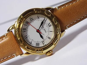 MICHEL JORDI ETHNO 1998 CUVÉE RARE S/STEEL G/PTD.SWISS 7 JEWEL WATCH+BOX+BELTBAG - Picture 1 of 24