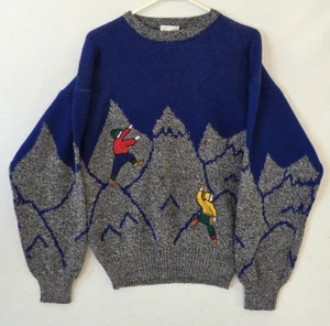 VTG Men's 80’s Badge Knit Sweater Adult Large Blue Mountain Climbers Outdoors - Picture 1 of 6