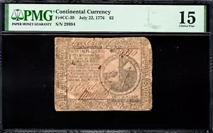 Continental Currency Fr#CC-39 July 22, 1776 $2 PMG 15 *Scarce Issue* - Picture 1 of 4