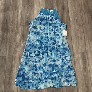 NWT Calvin Klein Blue Tie Dye Printed Sleeveless Midi Dress Size 8 0227 - Picture 1 of 10