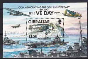 Gibraltar 1995 Yvert SS 20 50º Aniv. Aviones finales de la Segunda Guerra Mundial barcos MNH - Imagen 1 de 1