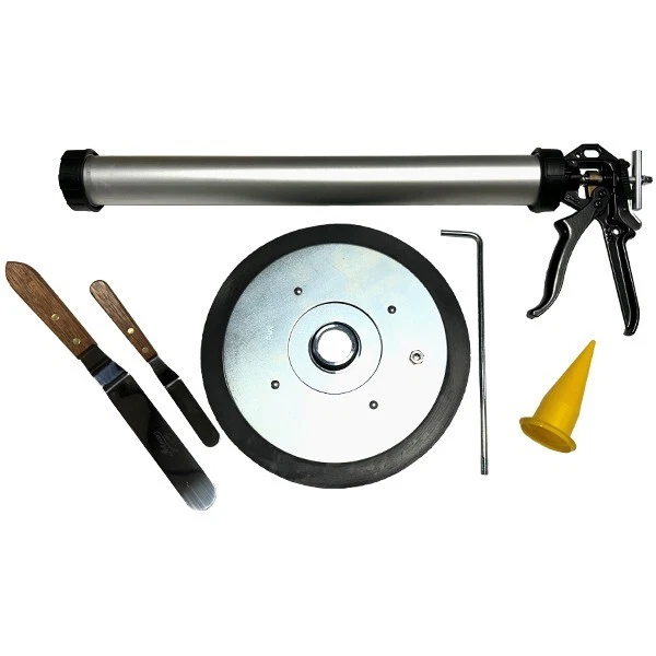 COX 34 OZ. BULK CAULK GUN, PLATE, AND TROWELS FOR CHINKING LOG HOMES NEW IN BOX