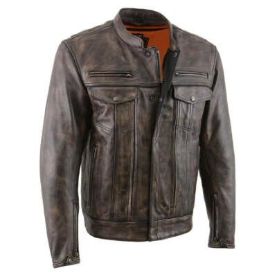Milwaukee Leather 1508 Men's Distressed Brown Leather Motorcycle Riding Jacket - Image 1 of 4