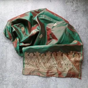 Sciarpa vintage GUMP’S San Francisco India filo oro rosa verde iridescente - Foto 1 di 5