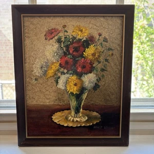 Vintage Still Life Oil Painting by Ernst Schildt Floral Mums On Vase Signed - Picture 1 of 12