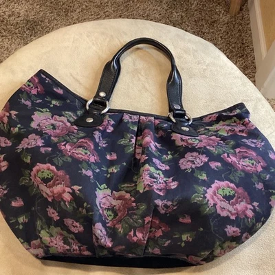 Lucky Brand Canvas Hobo Bag, Black with Purple Floral Print - Image 1 of 4