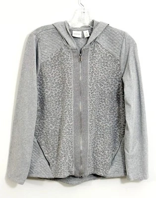 Zenergy By Chicos Jacket Hoodie Gray Zip Up Long Sleeve Animal Print  Size 1 | M - Image 1 of 4