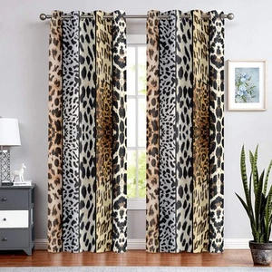 Wild Animals Print Curtain, Room Darkening Thermal Insulated Blackout Leopard... - Picture 1 of 7