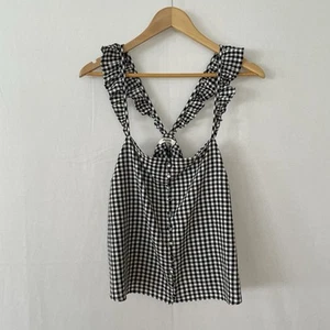 MADEWELL Size 14 Black & White Gingham Checked Ruffled Strap Halter Tank Top - Picture 1 of 5