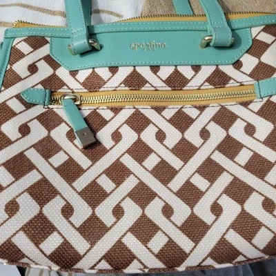 Bolso de Hombro Spartina 449 Daufuskie Island Borde Aqua Marrón Estampado Geométrico Foto 1 de 4