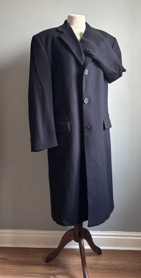 Mens WOOL COAT 42 40 TRENCH ITALIAN FABRIC 35% cashmere lightweight navy MILANO - Image 1 of 4