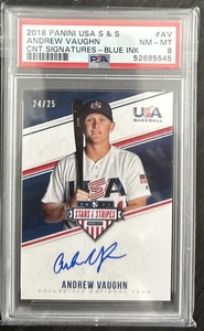 2018 Panini USA Stars Stripes Andrew Vaughn inchiostro blu automatico /25 PSA 8 POP 1 - Foto 1 di 3
