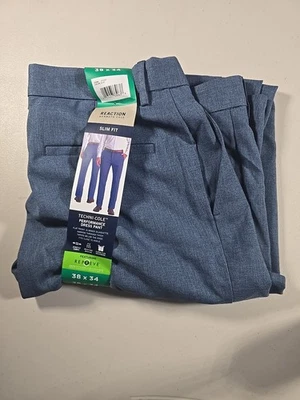 Kenneth Cole Men’s Reaction Techni-Cole Performance Dress Pants, Blue, 38x34 - Image 1 of 3