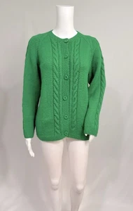 Grüner Damen-Cardigan mit Zopfmuster Pullover Knopfleiste Small Medium Vintage - Bild 1 von 8