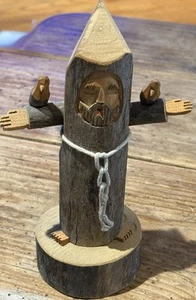 ST. FRANCIS Carved WOOD Folk Art FIGURE 8.5” Tall Vintage Signed: BEN ORTEGA - Picture 1 of 13