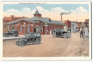 Railroad Station, Fulton, NY Oswego County Street Scene 1910s Vintage Postcard - Picture 1 of 2