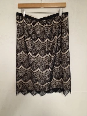 NEW Monsoon UK 14 Black Eyelash Lace & Nude Layered Midi Pencil Skirt - Image 1 of 4