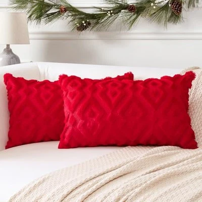  Pack of 2 Soft Plush Short Wool Velvet Decorative 20" x 12" (Pack of 2) Red - Image 1 of 4