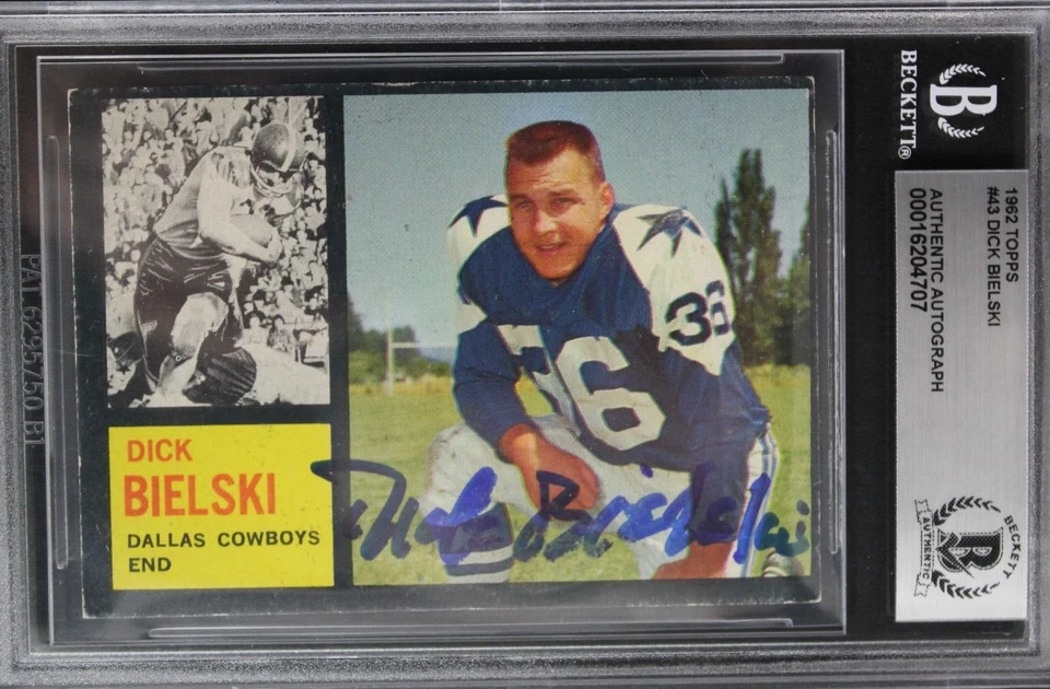 Dick Bielski (d.2023) Dallas Cowboys Autograph 1962 Topps #43 Signed Card BAS - Image 1 of 3