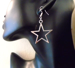 Star Large 925 Silver Plated Drop Dangle Earrings fashion Trendy UK - Picture 1 of 4