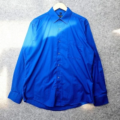 Royal Blue Dress Shirt Mens Large 16 34 PIERRE CARDIN Slim Work Business Bright - Image 1 of 4