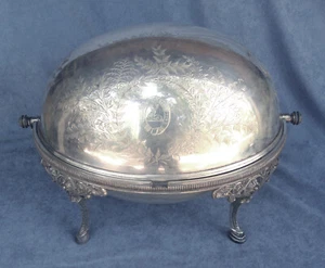 ANTIQUE/ VINTAGE SILVER PLATE ROLL TOP DOME SERVER - Picture 1 of 8