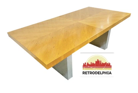 Vintage Milo Baughman Style Oak and Chrome Dining Table Cover