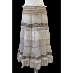 Catherine Malandrino Women’s Tribal Print Peasant Midi Pleated Skirt Size 4 Silk - Picture 1 of 12