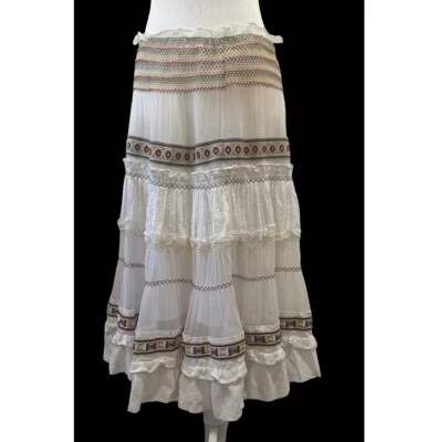 Falda plisada midi campesina estampado tribal para mujer Catherine Malandrino talla 4 seda Foto 1 de 4