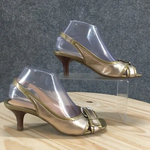 Cole Haan Sandals Womens 7B Gold Slingback Open Toe Buckle Strap Heels D28547 - Picture 1 of 16