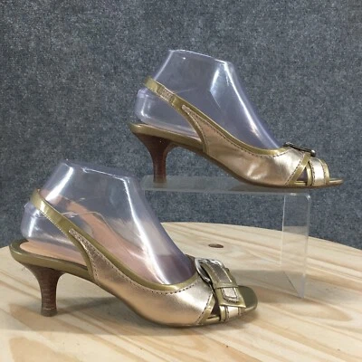 Sandalias Cole Haan para mujer 7B doradas con correa y hebilla punta abierta D28547 Foto 1 de 4