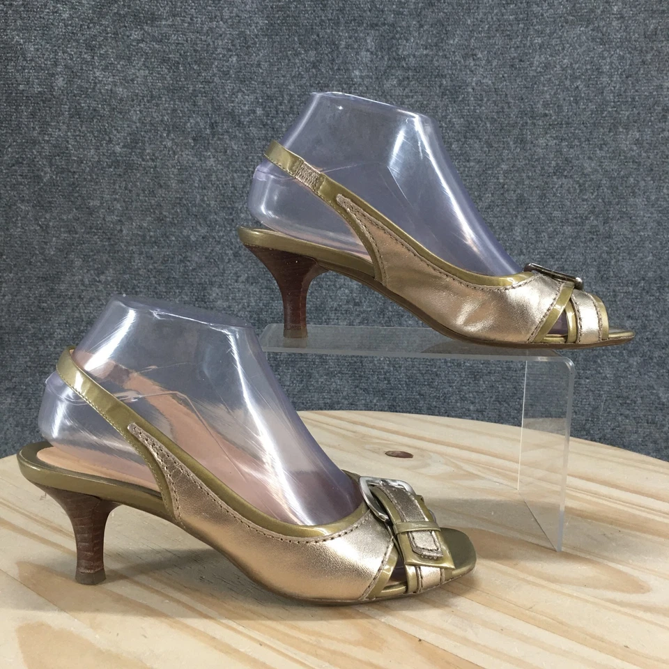 Sandalias Cole Haan para mujer 7B doradas con correa y hebilla punta abierta D28547 Foto 1 de 4