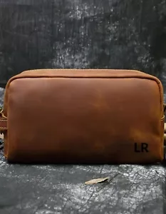 Toiletry Bag, Personalized Leather Dopp Kit, Engraving Men's Travel Bag - Picture 1 of 6