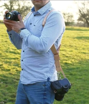 Arnés de cámara correa de honda ajustable cuero genuino liberación rápida hecho a mano Reino Unido Foto 1 de 4