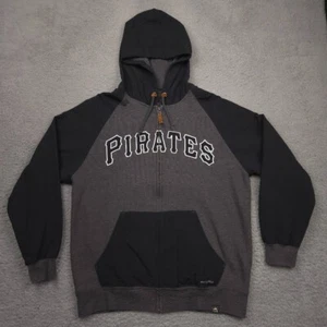 Majestic Pittsburgh Pirates Full Zip Jacket Men Medium Gray Black Hooded DryBase - Picture 1 of 10