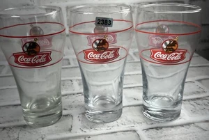 Coca Cola 16oz Set of 3 Glasses Classic Bell Shape w Red Stripes 2383 - Picture 1 of 10
