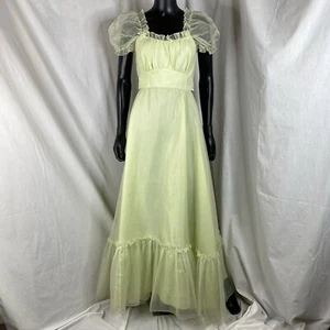 60s Lorrie Deb pastel lime green chiffon maxi dress gown prairie romantic *flaws - Picture 1 of 23