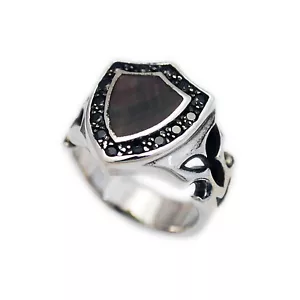 SCHWARZER MOP ZIRKONIA SCHILD 925 STERLING SILBER GOTHIC BIKER RING won-r030 - Bild 1 von 9