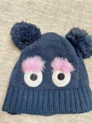 Gorro tejido Monster para niños pequeños azul con pompón muticolor metálico 2 - 5T gorra Foto 1 de 4