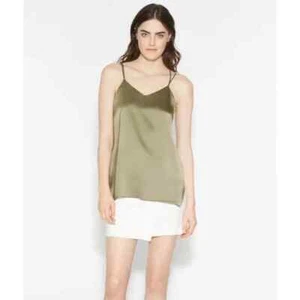 NWT's Halston Heritage Sleeveless Satin Cami Top with Back Detail in Moss Small - Picture 1 of 7