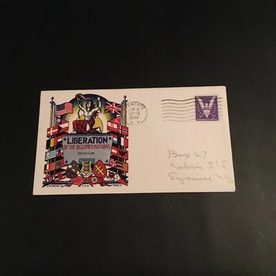 FDC 1944 STAEHLE Cachet Liberation Of Occupied Nations BELGIUM 3 Cent Stamp USA - Image 1 of 2