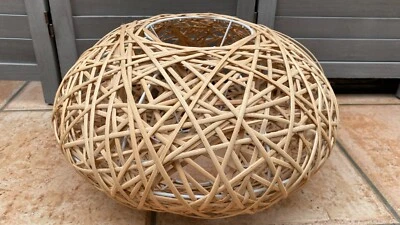Vintage Handarbeit Korb Rattan Kugel Leuchte Lampenschirm Scandi Boho Chic - Bild 1 von 4