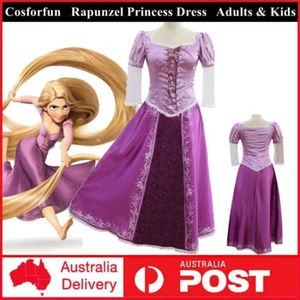 Adults Kids Rapunzel Princess Dress Cosplay Tangled Fairytale Costume Book Week - Picture 1 of 14
