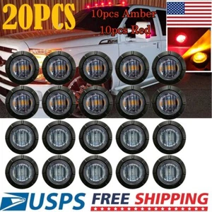 20X Amber Red 3/4"LED Bullet Light Smoked Round Side Marker lights Truck Trailer - Picture 1 of 12