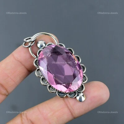 Oferta del Día de la Madre Plata de Ley 925 Ovalada Natural Rosa Kuncita Colgante Joyería Foto 1 de 4