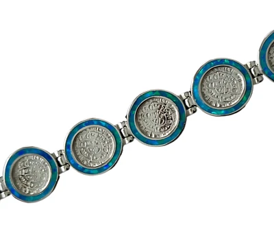 Bracciale chiave greca in argento opale blu, meandro chiave greca, design di ... - Immagine 1 di 4