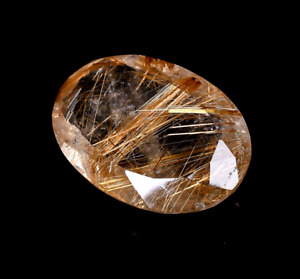 Natural Golden Rutile Quartz Faceted Cut Oval Shape Gemstone 37 Ct. 30X20X9 mm