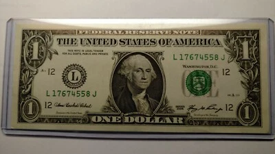 2006 $1.00 Bill Federal  Reserve Note  Circulated SERIAL NUMBER L 17674558 J. - Image 1 of 2